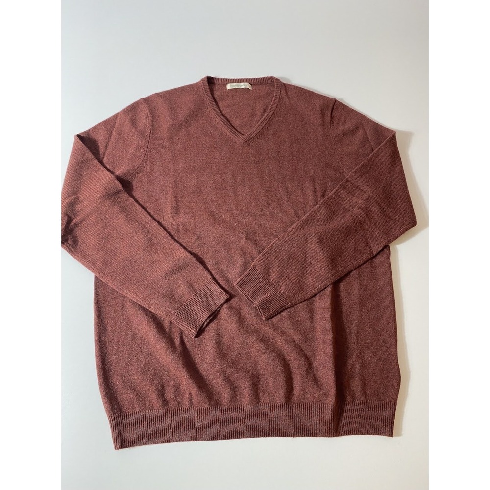 Woolovers Men's L 100% Merino Wool Sweater Cyan Red Crew V Neck Washable